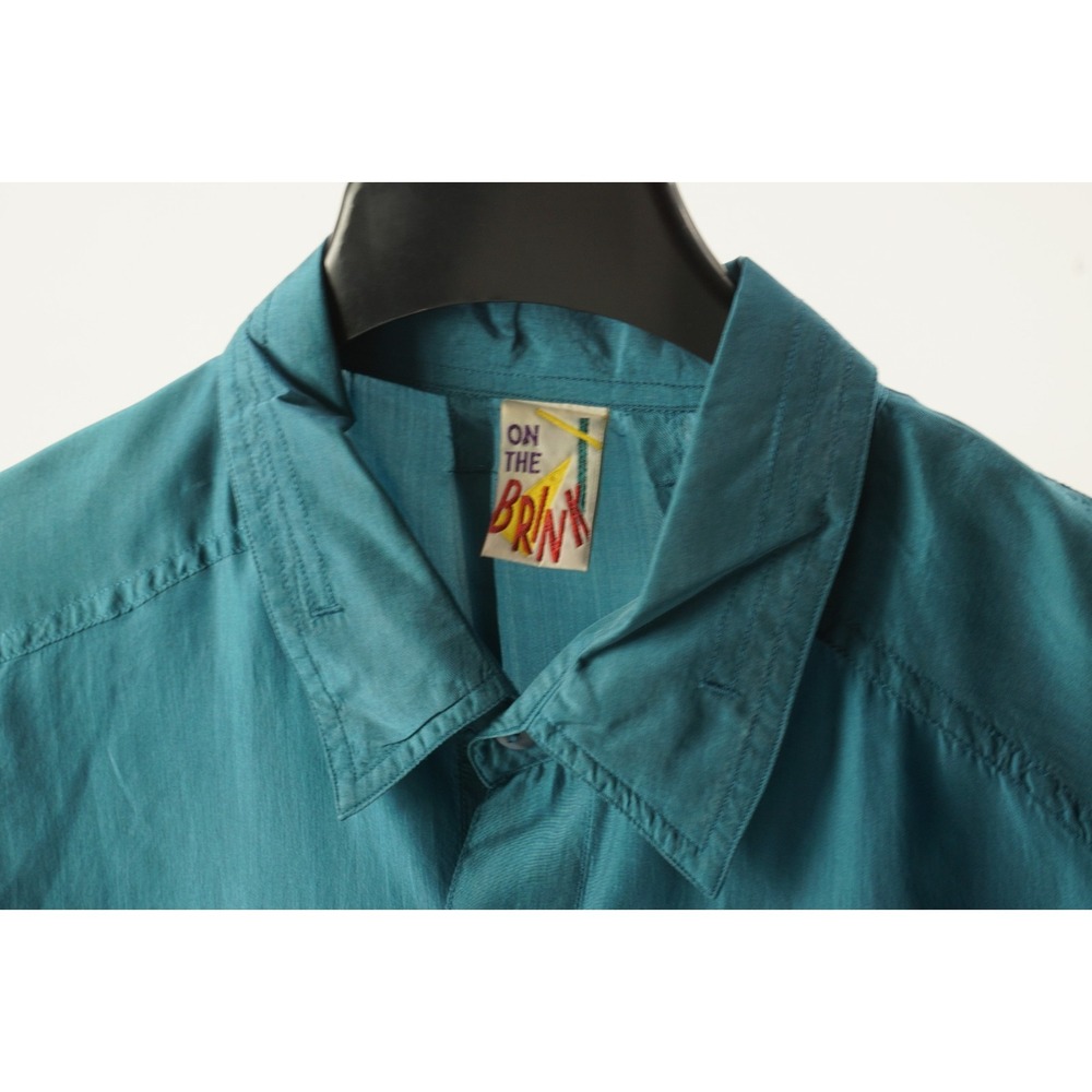 Vintage On the Brink Silk Whipstitch Accent Camp Shirt Men's XL Oversized Blue - Picture 8 of 15